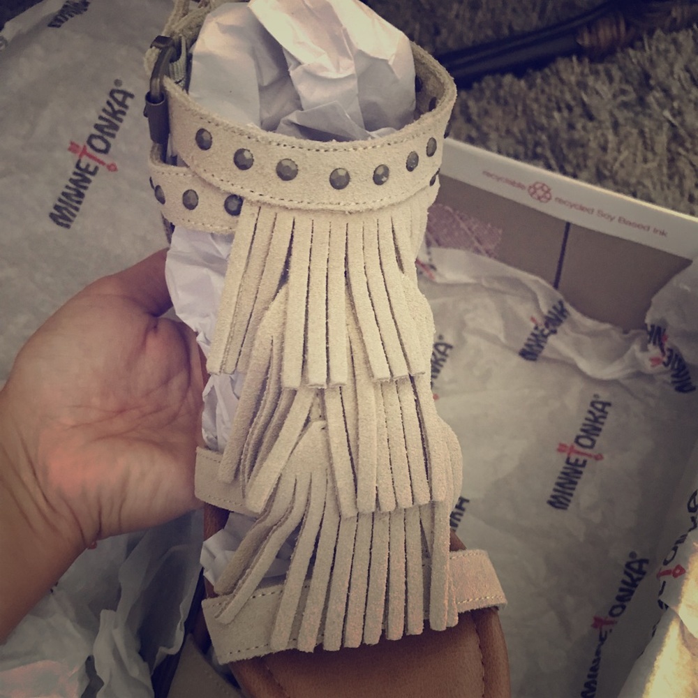 Minnetonka Suede Fringe Monaco Sandals